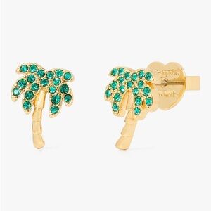 NWT Kate Spade Away We Go Pavé Palm Tree Studs Gold Tone & Green Earrings